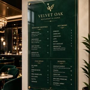 Illustrative example 1 of a custom acrylic restaurant menu board.