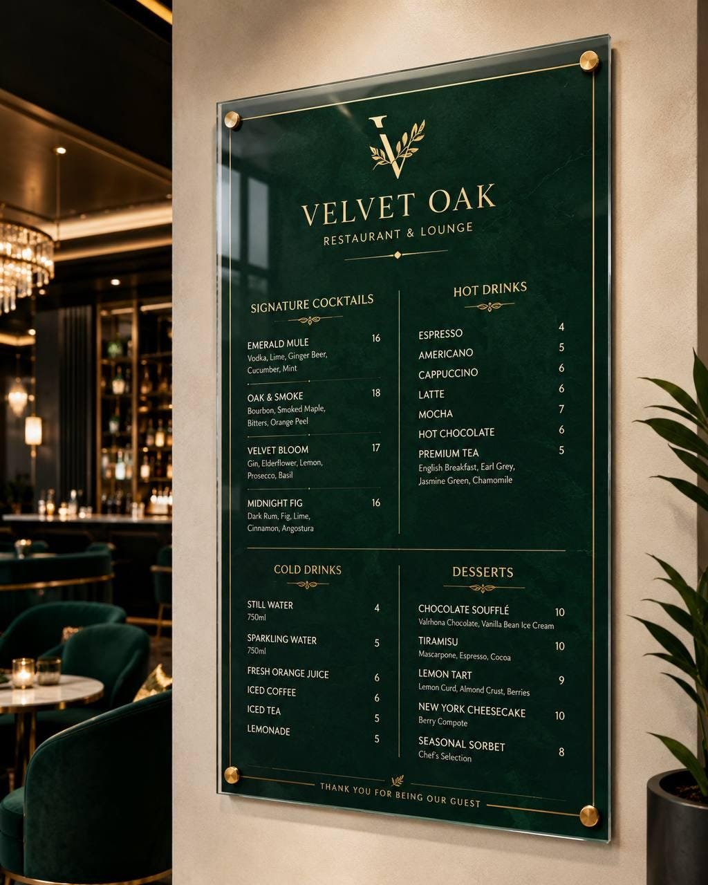 Illustrative example 1 of a custom acrylic restaurant menu board.