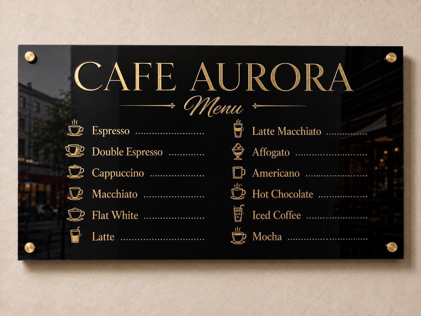 Illustrative example 2 of a custom acrylic cafe and restaurant menu sign.