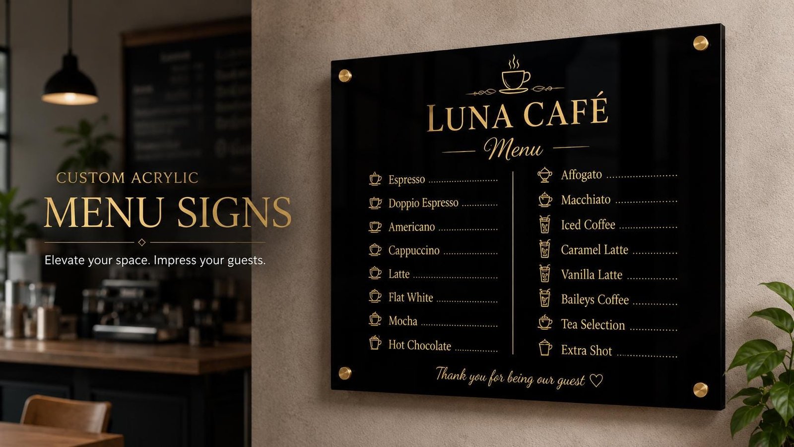 Illustrative example 6 of a custom acrylic cafe and restaurant menu sign.