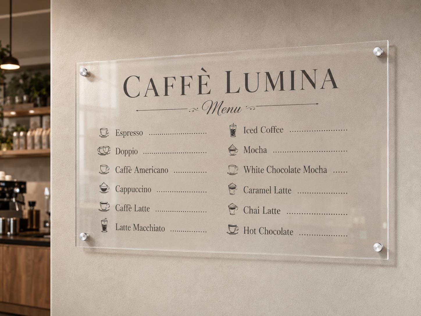 Illustrative example 4 of a custom acrylic cafe and restaurant menu sign.