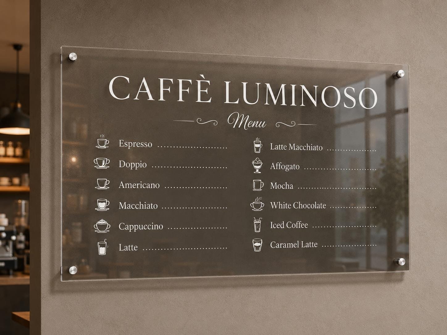 Illustrative example 7 of a custom acrylic cafe and restaurant menu sign.