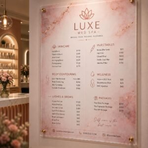Illustrative example 1 of a marble acrylic spa price list sign.