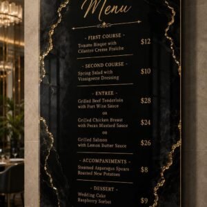 Illustrative example 1 of a marble-design acrylic price list board.