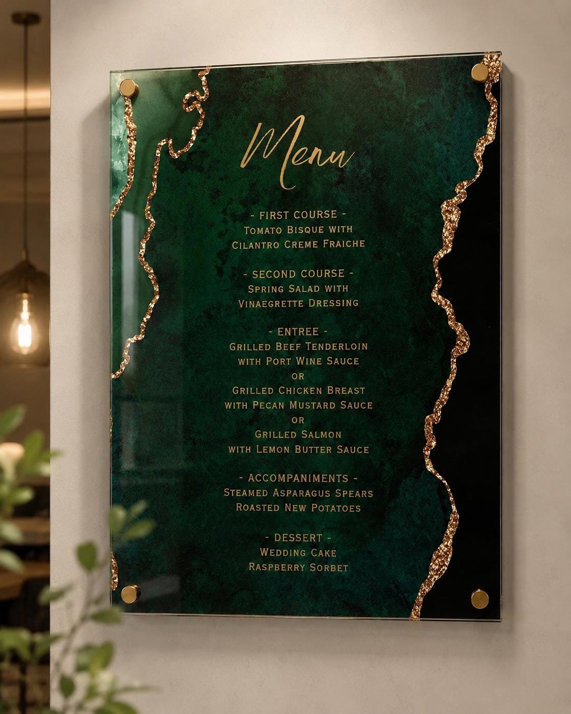 Illustrative example 2 of a marble-design acrylic price list board.