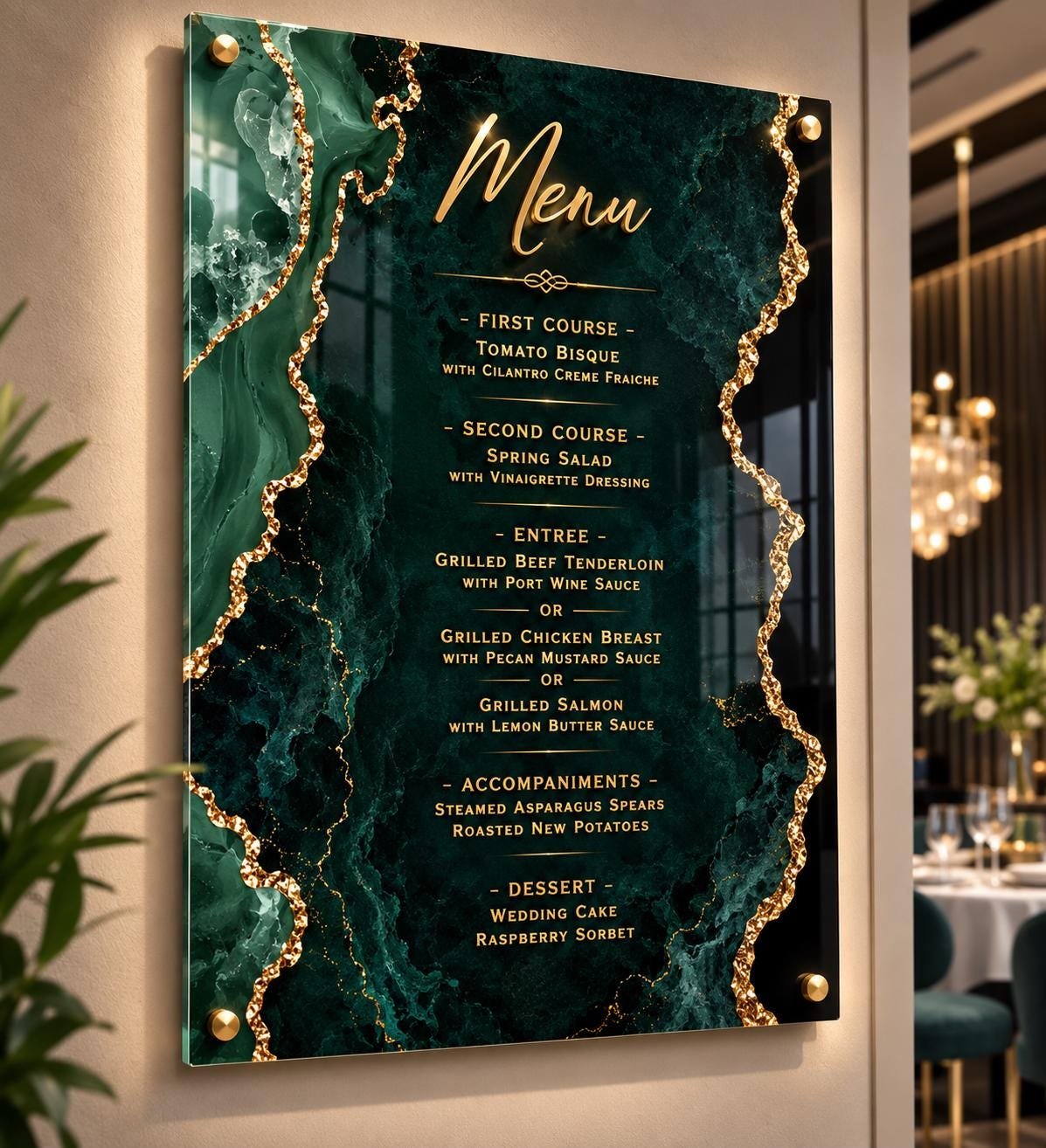 Illustrative example 3 of a marble-design acrylic price list board.