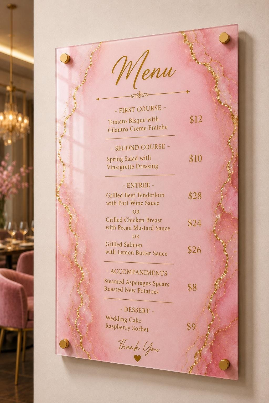 Illustrative example 4 of a marble-design acrylic price list board.