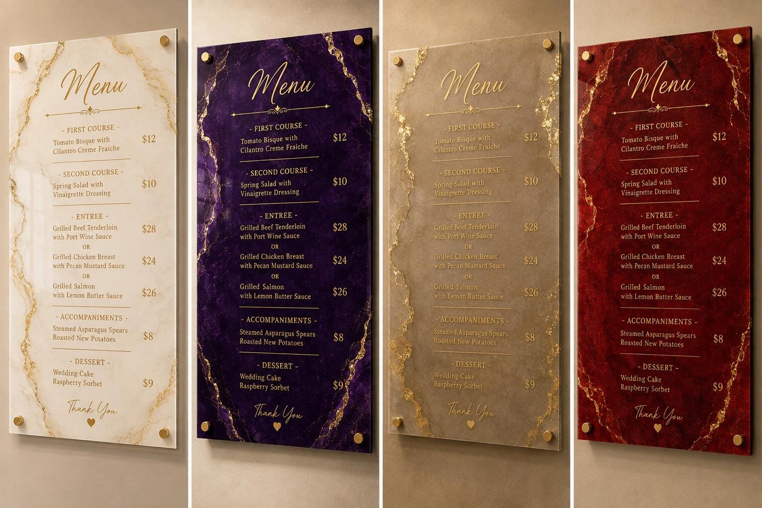 Illustrative example 8 of a marble-design acrylic price list board.