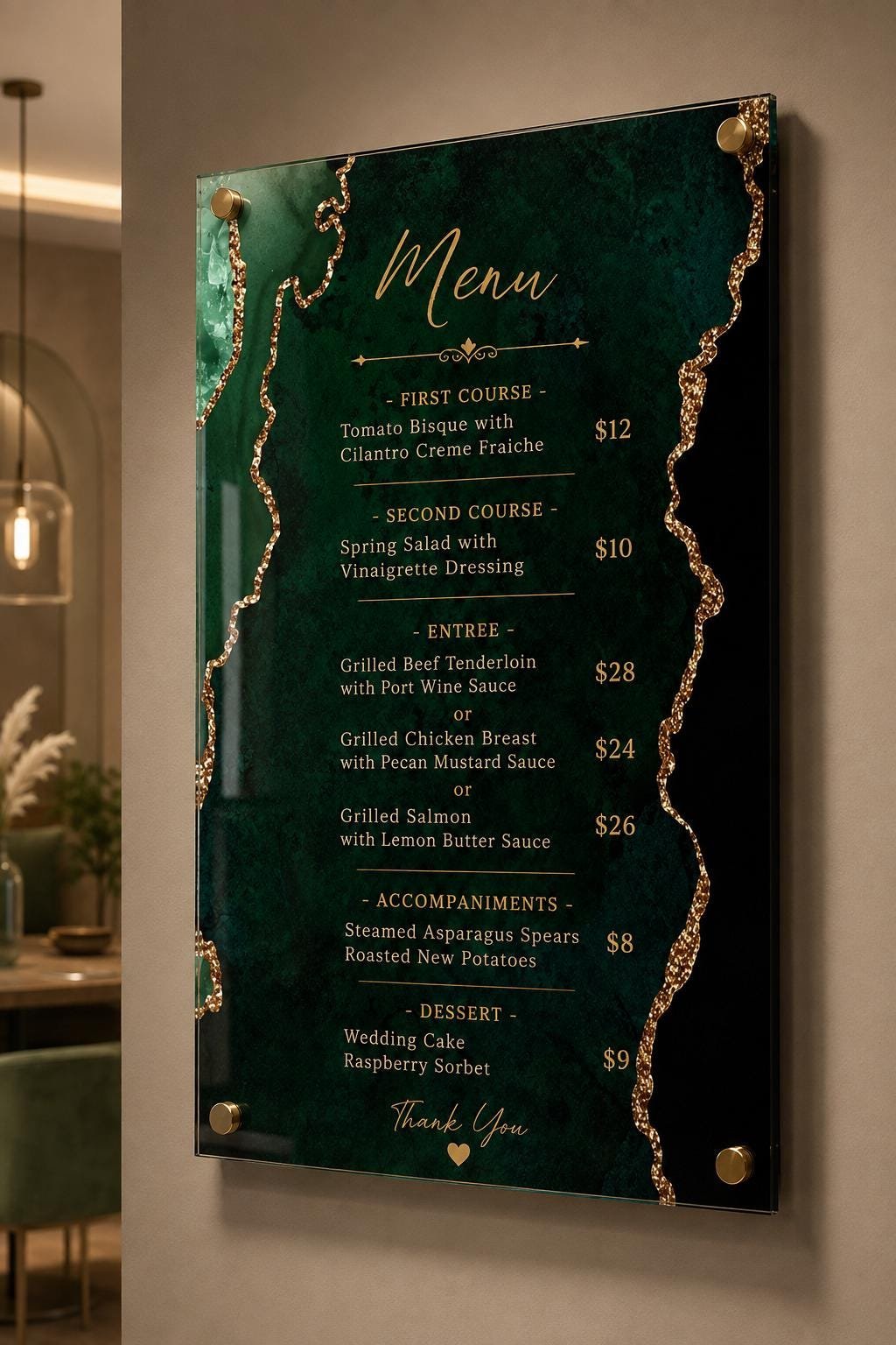 Illustrative example 10 of a marble-design acrylic price list board.