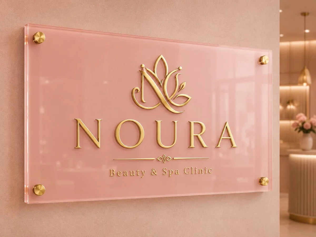 Pink acrylic business logo sign