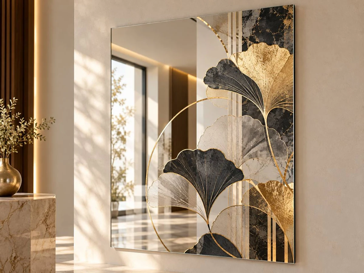 Decorative botanical printing on a mirror